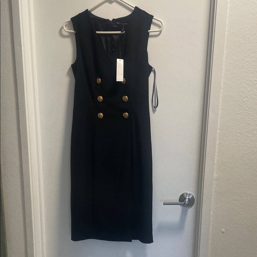 White House Black Market Black Dress with Gold Buttons